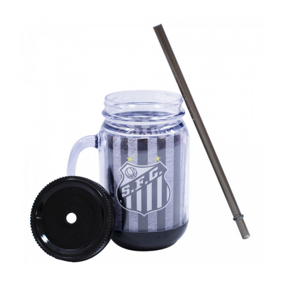 Caneca Com Tampa E Canudo 420ml - Santos