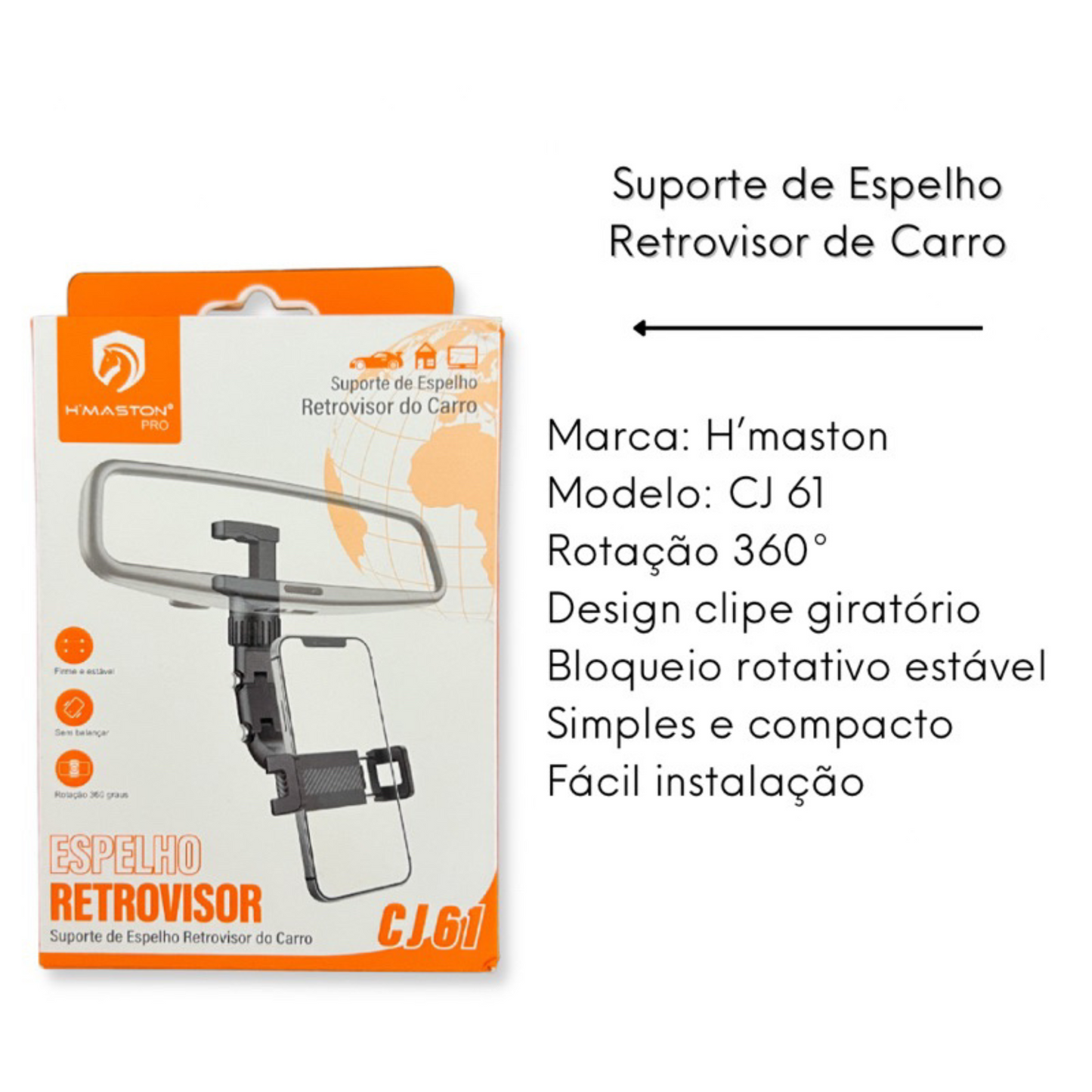 Suporte Veicular para Celular de Espelho Retrovisor Hmaston CJ61 Giratório 360°